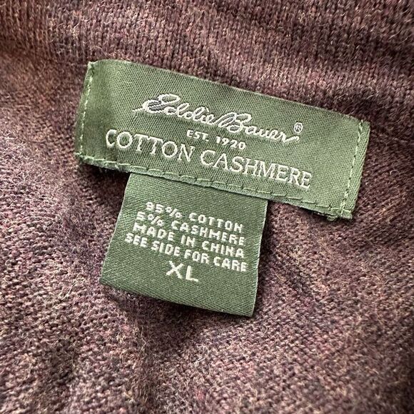 Eddie Bauer Cotton Cashmere Brown Quarter Button Sweater Men’s XL Casual Cozy - Picture 5 of 10